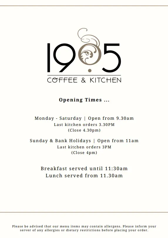 The 1905 Coffee & Kitchen menu