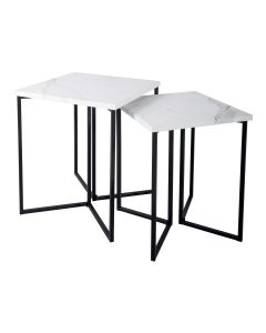 Dar Fotini Nested Side Tables | White Marble