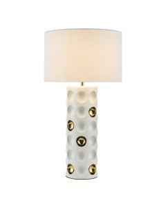 där Dimple Table Lamp | White & Gold (c/w linen shade)