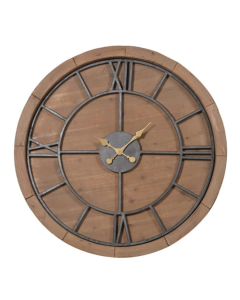 Large Wood & Metal Round Clock