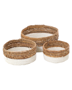 Natural and White Set of 3 Woven Baskets