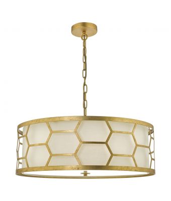 där Epstein 4lt Pendant Gold With Ivory Shade & Frosted Glass Diffuser