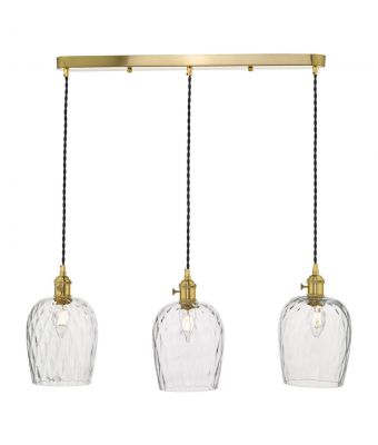 där Hadano 3 Light Suspension Natural Brass With Dimpled Glass Shades