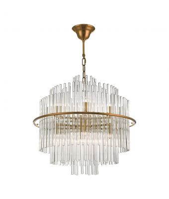 där Lukas 13 Light Pendant Brushed Antique Gold And Clear Glass